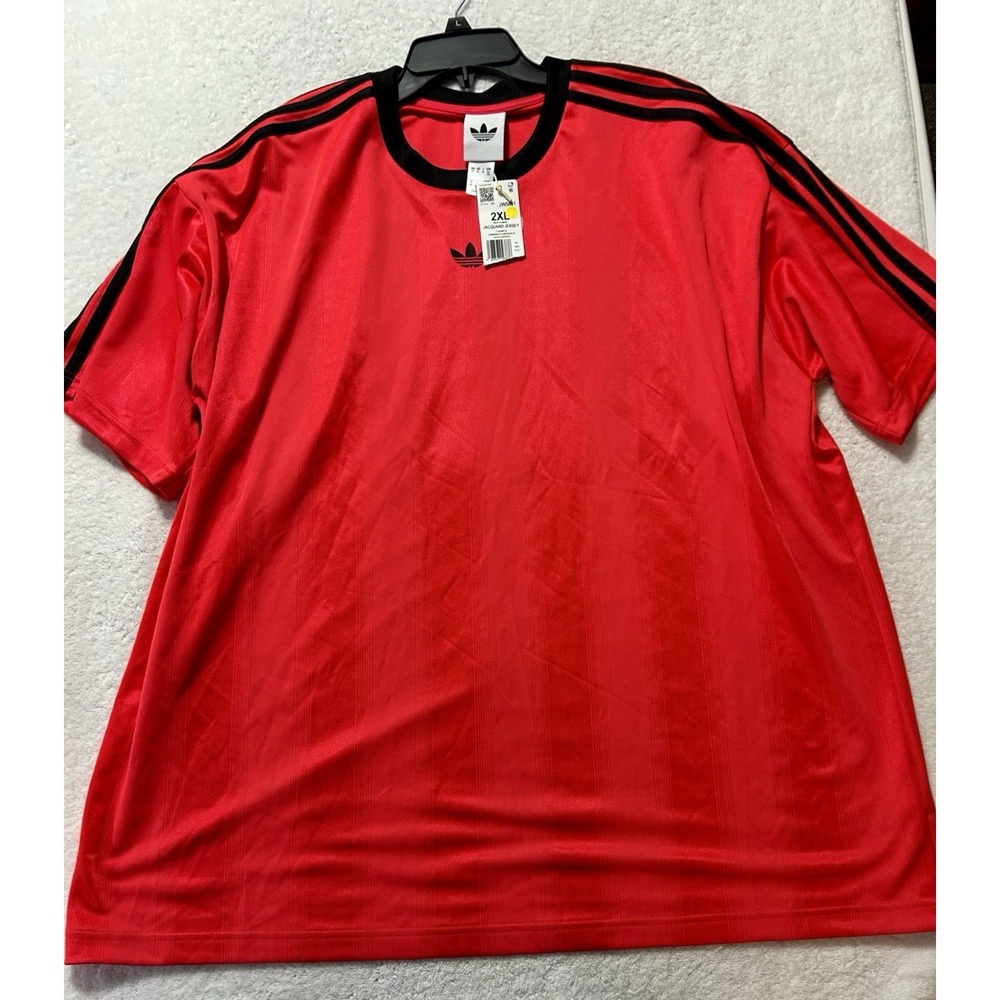 NEW Adidas JW5881 Mens Size 2XL Red 3 Stripe Jacquard Soccer Jersey Shirt (E3)
